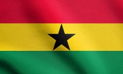 Ghanaian national official flag. African patriotic symbol, banner, element, background. Flag of Ghana waving in the wind with detailed fabric texture